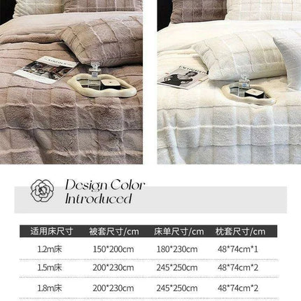 Luxurious Milk Velvet Duvet Cover Set with Elegant Square Lattice Design - Ultra-Soft 4-Piece Bedding Ensemble