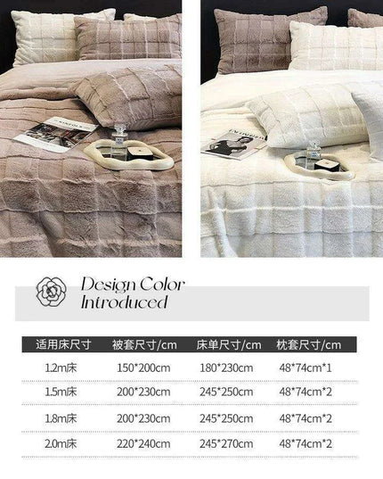 Luxurious Milk Velvet Duvet Cover Set with Elegant Square Lattice Design - Ultra-Soft 4-Piece Bedding Ensemble