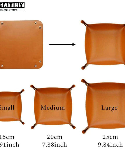 Chic Faux Leather Folding Valet Tray - Elegant Organizer for Home and Office