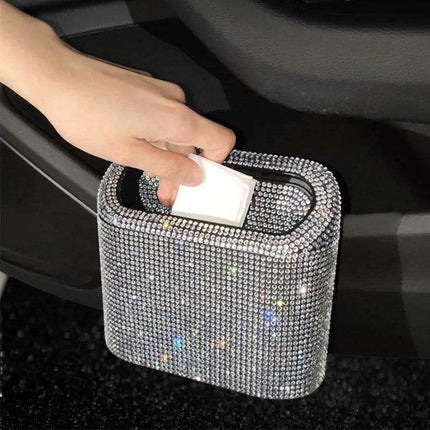 Rhinestone Elegance Car Trash Bin - Chic Auto Waste Container