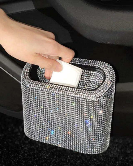 Rhinestone Elegance Car Trash Bin - Chic Auto Waste Container