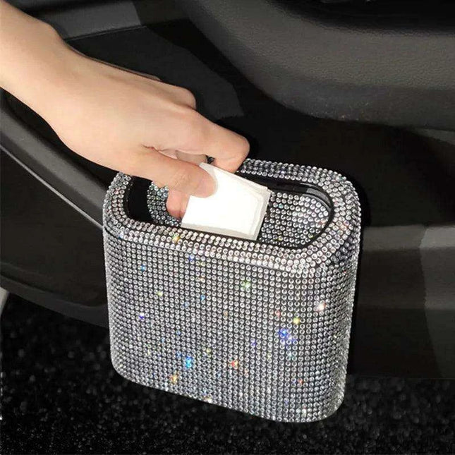 Rhinestone Elegance Car Trash Bin - Chic Auto Waste Container