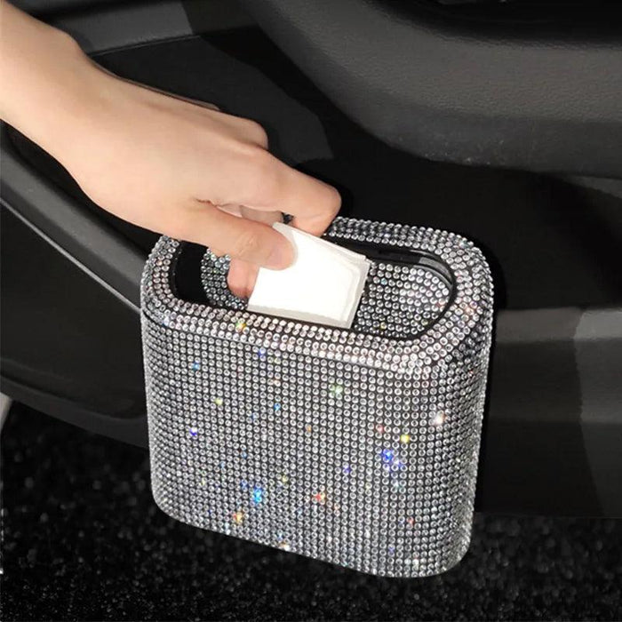 Glamorous Rhinestone Car Trash Can - Elegant Auto Garbage Holder