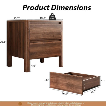 Belmont Luxe Walnut Nightstands Set of 2, Mid Century Modern Design, H