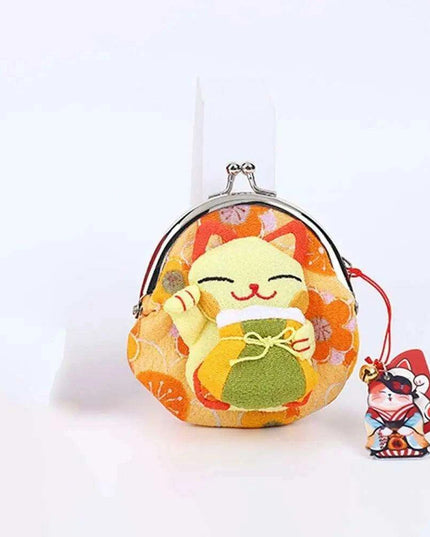 Floral Maneki Neko Coin Purse - Japanese Lucky Cat Wallet for Everyday Elegance