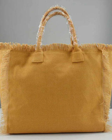 Personalized Trendy Fringed Canvas Tote with Stylish Ruffles