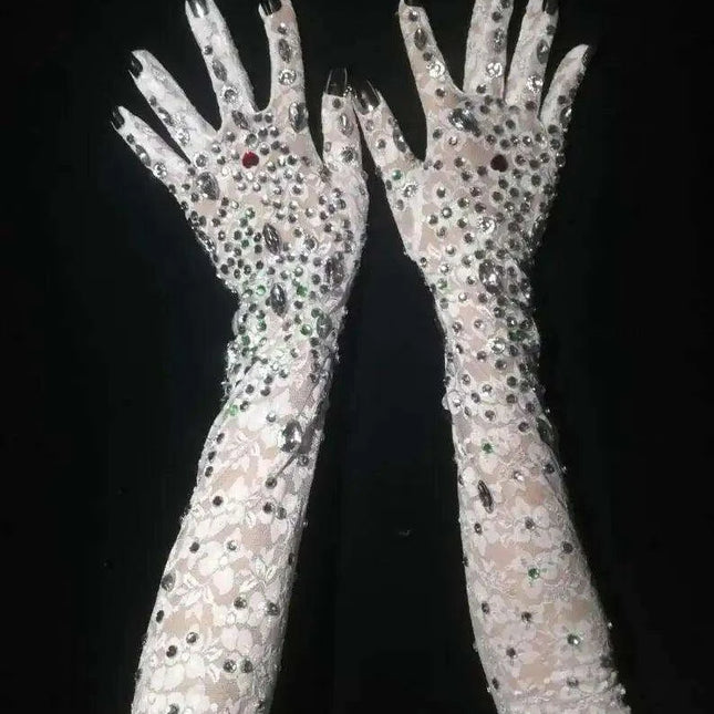 Sparkling Crystal-Studded White Performance Gloves