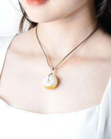 Natural Hetian Jade Hand-Carved Lucky Pendant Necklace