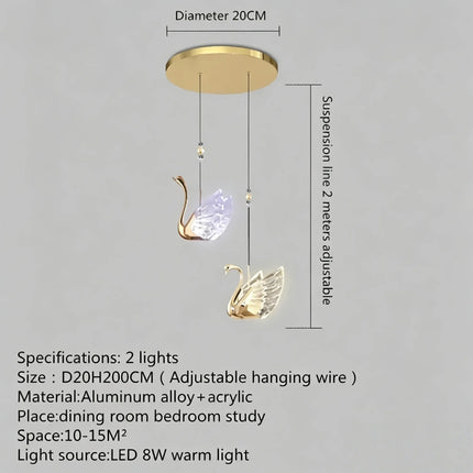 Nordic Creative Acrylic Swan LED Hanging Chandelier Study Bedroom Livi