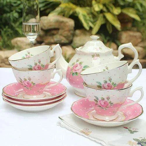 Elegant European Bone China Tea Set with Ceramic Spoons - Luxurious 9-Piece Collection for Coffee and Espresso