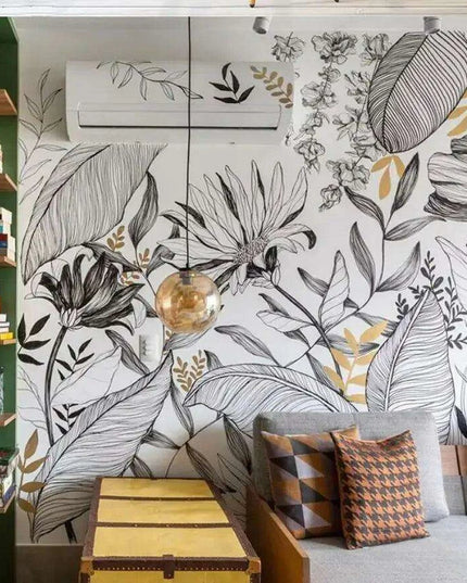 Serene Tropical Paradise Abstract Mural Wallpaper - Elegant Botanical Decor for Stylish Homes