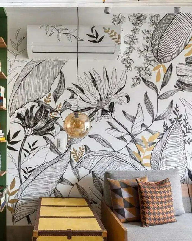 Serene Tropical Paradise Abstract Mural Wallpaper - Elegant Botanical Decor for Stylish Homes