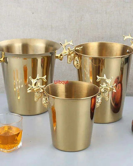 Majestic Deer Head Ice Bucket: Luxurious European Charm in Dual-Tone Design