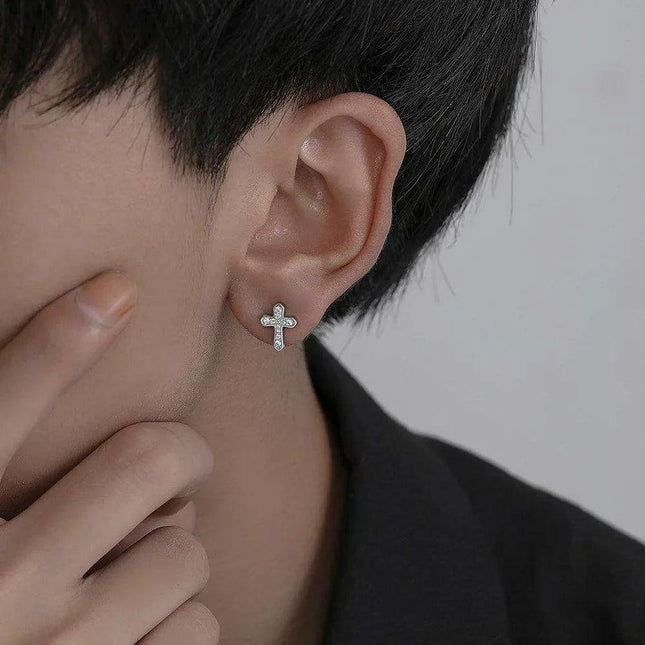 Rhinestone Cross Clip-On Stud Earrings - Stylish 925 Silver Accessories for All Occasions