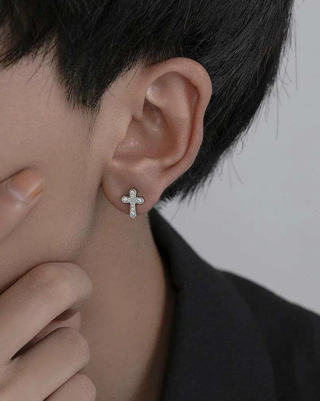 Rhinestone Cross Clip-On Stud Earrings - Stylish 925 Silver Accessories for All Occasions
