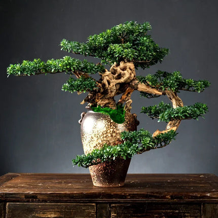 Exquisite Hut Retro Pine Bonsai Desktop Ornament - Zen Potted Decorati