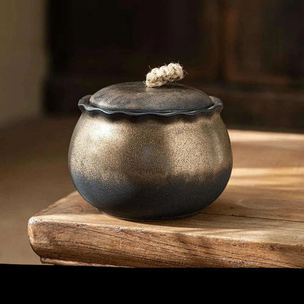 Elegant Vintage Gilt Ceramic Tea Pot - Artistic Storage Solution and Stylish Home Accent