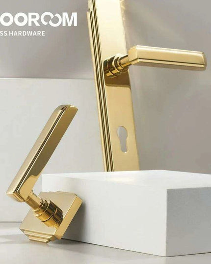 Luxurious PVD Gold and Chrome Double Lever Door Handle Set for Bedrooms and Bathrooms