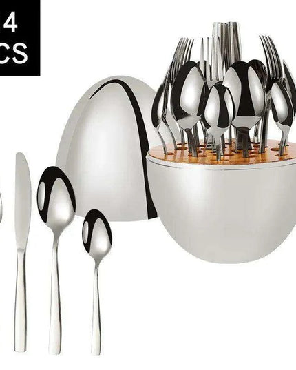 Sophisticated 24-Piece Stainless Steel Dining Collection with Unique Egg-Shaped Cutlery