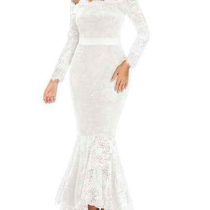 Romantic Off-Shoulder Mermaid Wedding Dress with Elegant Floral Lace Accents