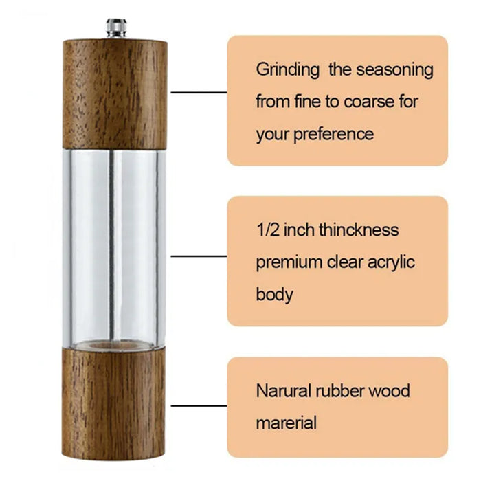 Xiangsheng Wood Salt and Pepper Grinder Set with Adjustable Ceramic Grinding Movement - Sizes 6" and 8"