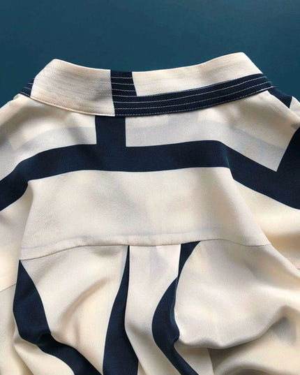 Chic Geometric Print Mulberry Silk Midi Shirt Dress