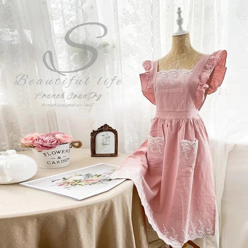 Charming Retro Floral Cotton-Linen Apron Dress for Women