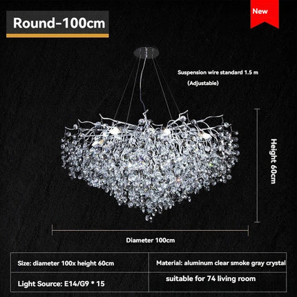 Twinkling Light Silver Crystal Chandelier - Large Oval Pendant Lamp