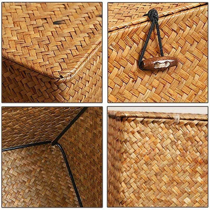 Woven Seagrass Storage Basket with Lid - Elegant and Functional Home Organizer
