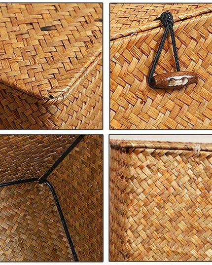 Woven Seagrass Storage Basket with Lid - Elegant and Functional Home Organizer