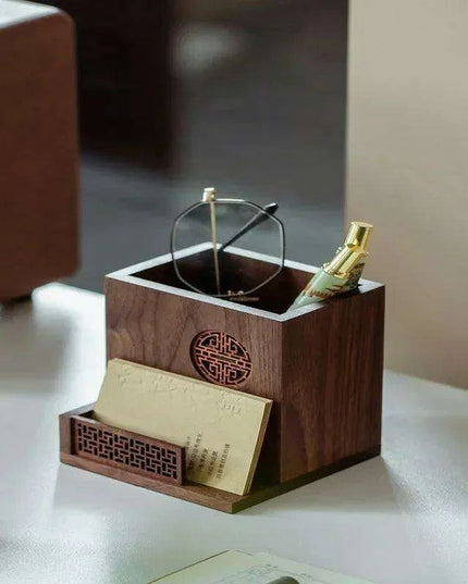 Sleek Black Walnut Desk Organizer - A Perfect Harmony of Elegance and Efficiency for Your Office