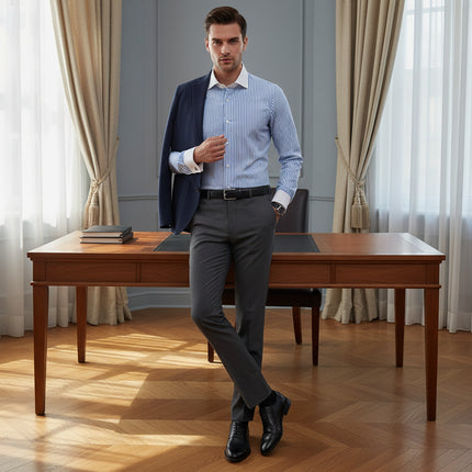 French Cuff Striped Dress Shirt — Slim Fit, Long Sleeve