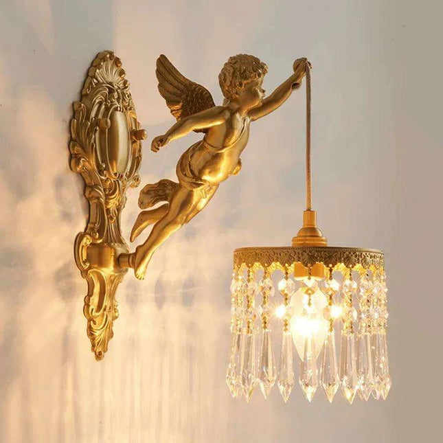 Charming Vintage French Copper Angel Flower Crystal Wall Sconce for Elegant Home Decor