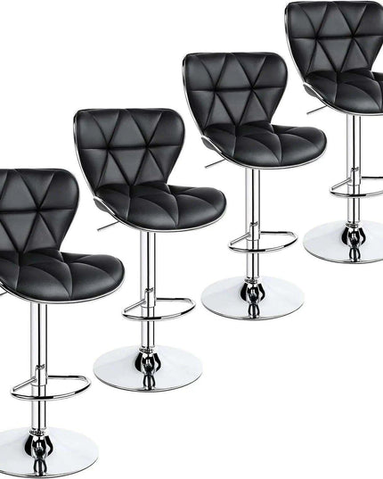 Set of 4 Retro Brown Adjustable Swivel Bar Stools with Shell Back