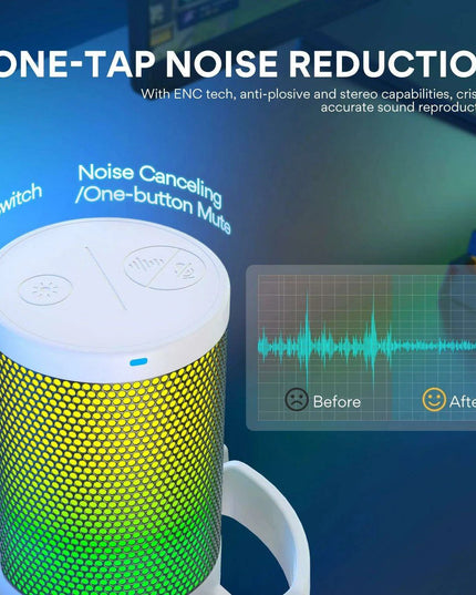 Illuminate Your Sound: Gamerwave RGB USB Condenser Microphone with Premium Noise-Cancellation and Customizable Lighting Effects
