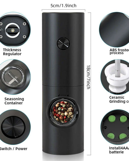 Automatic Gravity Salt and Pepper Mill Set with Adjustable Coarseness and LED Light - Rechargeable Electric Grinder for Effortless Seasoning