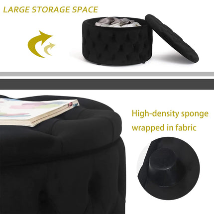 Shop1105138551 Round Tufted Storage Ottoman with Removable Top, Black