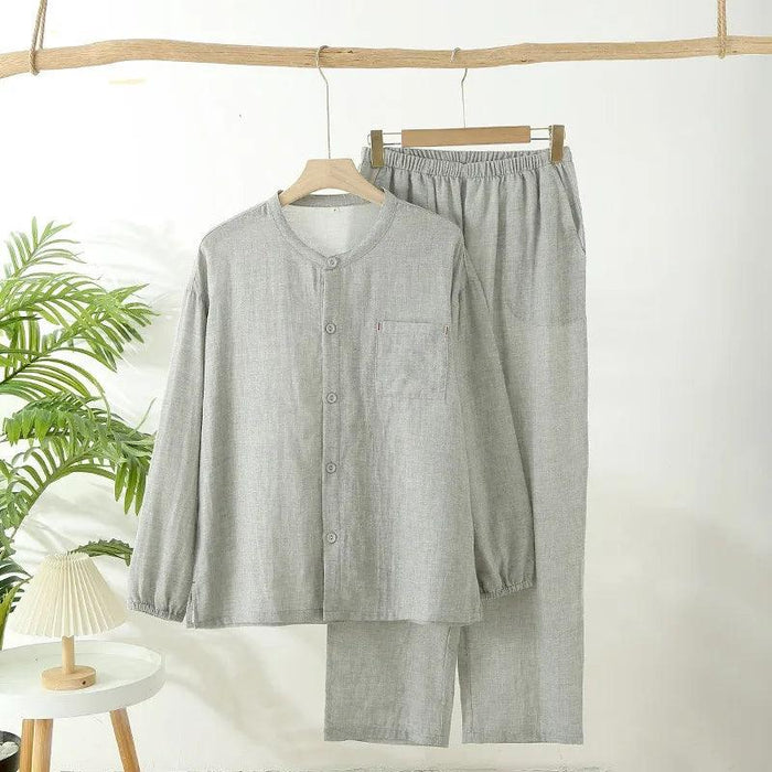 Cozy Cotton Pajama Set for Men and Women - Long Sleeve Top and Trousers, Comfortable Home Wear in Solid Colors