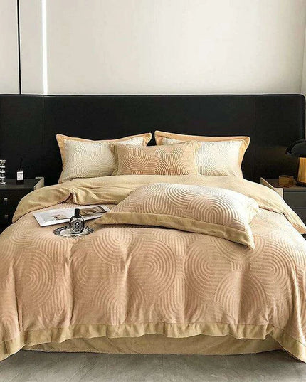 Opulent Grey Velvet Fleece Bedding Set with Luxurious 3D Embossed Duvet Cover and Pillowcases