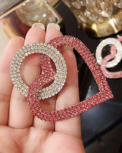 Vibrant Heart-Shaped Crystal Drop Earrings - Dazzling Rhinestone Statement Jewelry for Women with Bold Oversized Charm
