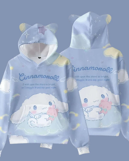 Adorable Cinnamoroll Cat-Eared Hoodie for Girls - Charming Sanrio Character Sweatshirt