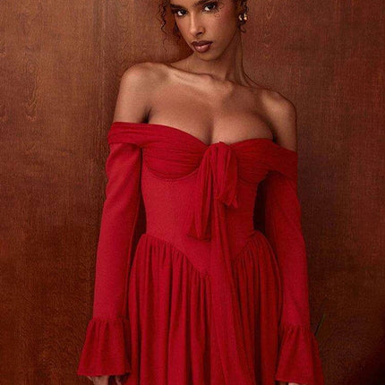 Chic Off-shoulder Backless Red Mini Dress for Women