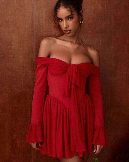 Chic Off-shoulder Backless Red Mini Dress for Women