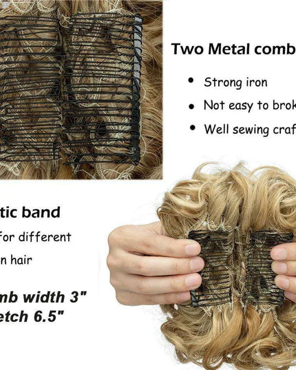 Elegant Ombre Curly Chignon Hairpiece with Comb - High Heat Resistant Women's Extension