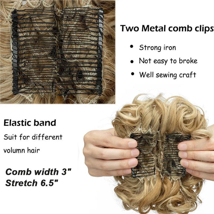 Elegant Ombre Curly Chignon Hairpiece with Comb - High Heat Resistant Women's Extension