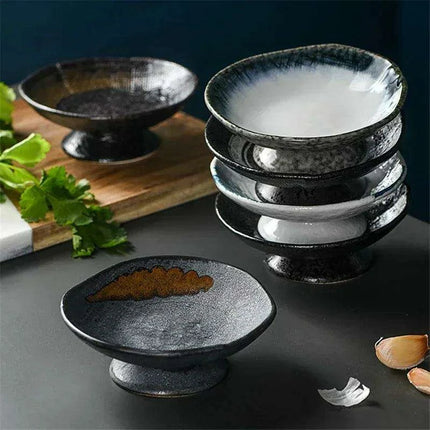 Sophisticated Japanese Ceramic Snack Plate Collection with Unique Elevated Saucer