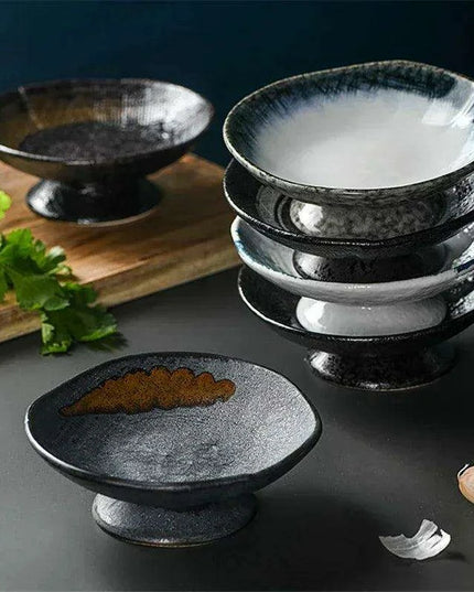 Sophisticated Japanese Ceramic Snack Plate Collection with Unique Elevated Saucer