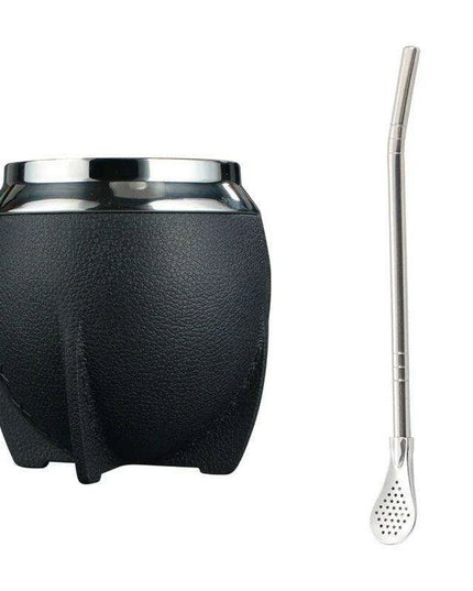 Portable Stainless Steel Yerba Mate Cup & Insulated Water Bottle Set - 280ml Hydration Solution