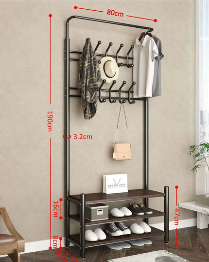Modern Entryway Organizer with Hooks - Stylish Storage Solution for Shoes and Coats