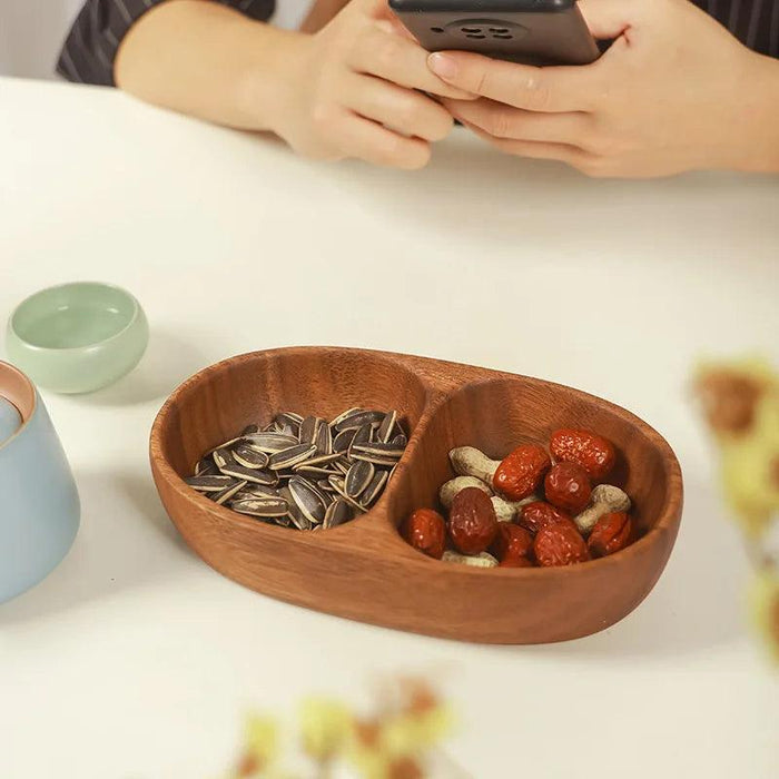 Artisanal Acacia and Walnut Wood Serving Bowl and Platter Collection